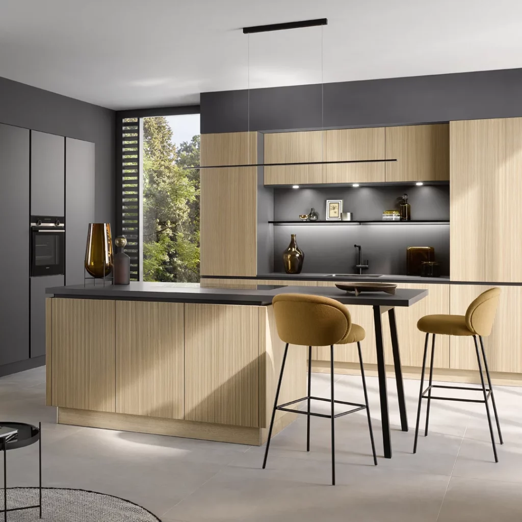 cuisine en bois rainuré